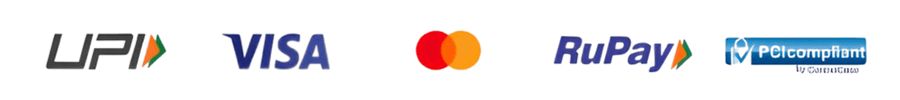 Accepted payment methods: UPI, Visa, Mastercard, RuPay. PCI DSS compliant.