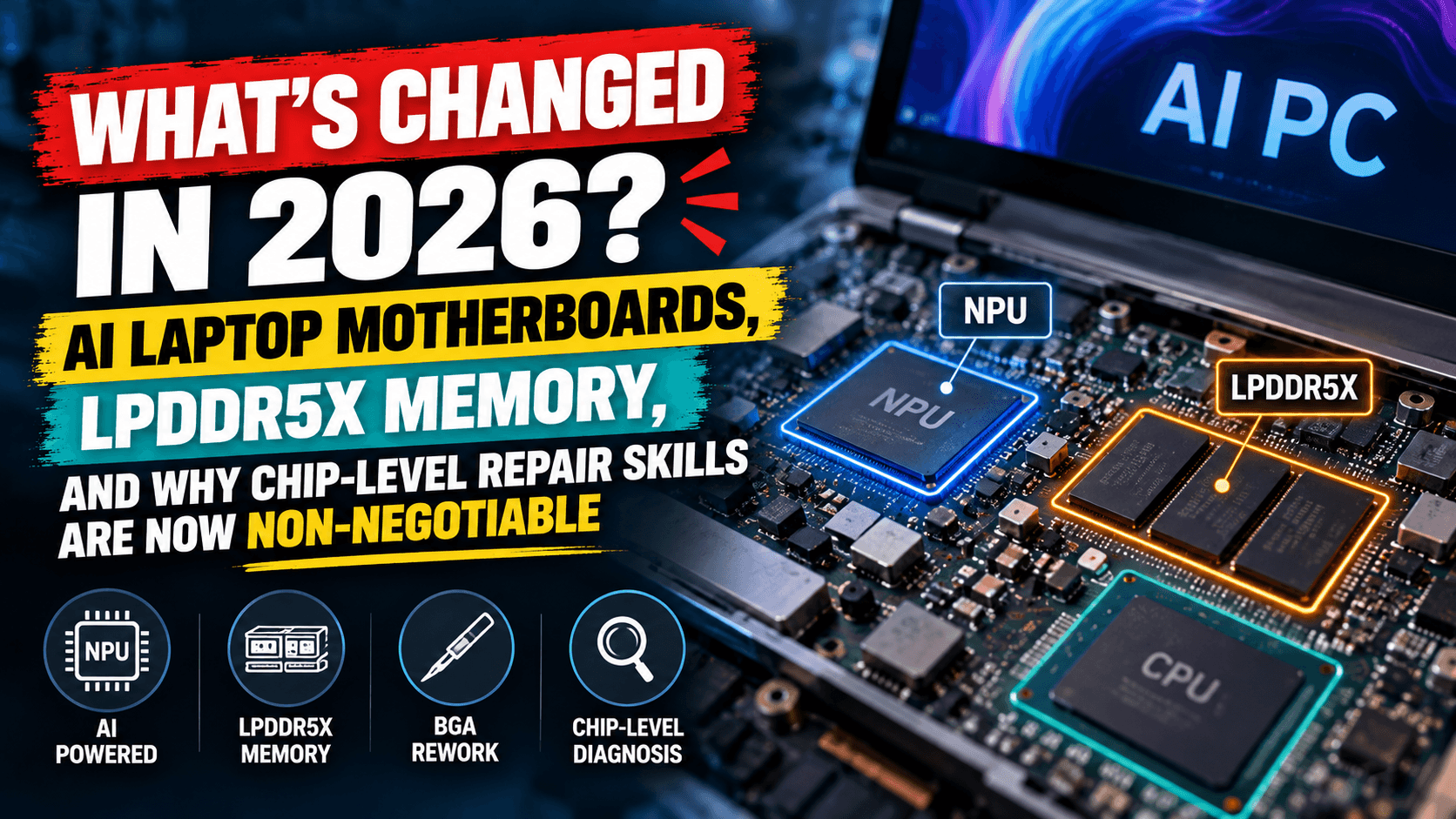 What's Changed in 2026? AI Laptop Motherboards, LPDDR5X Memory, and Why Chip-Level Repair Skills Are Now Non-Negotiable